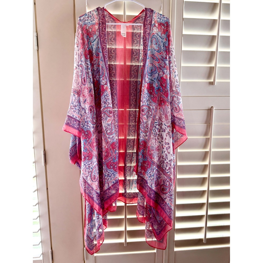 Maurices Boho Paisley Pink Kimono Wrap Open Front Coverup OS H0319